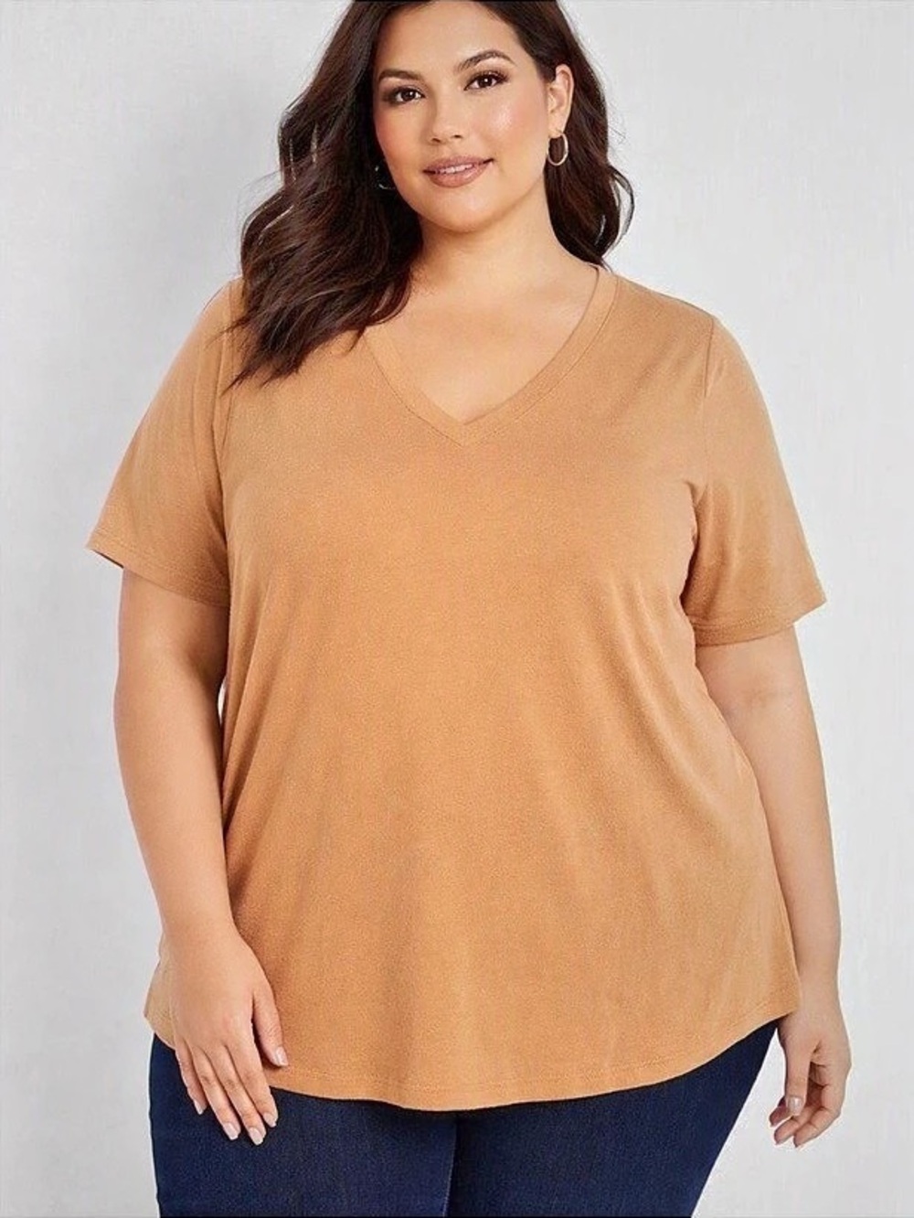 Tahari Short Sleeve V-Neck Top in Brown Size XL